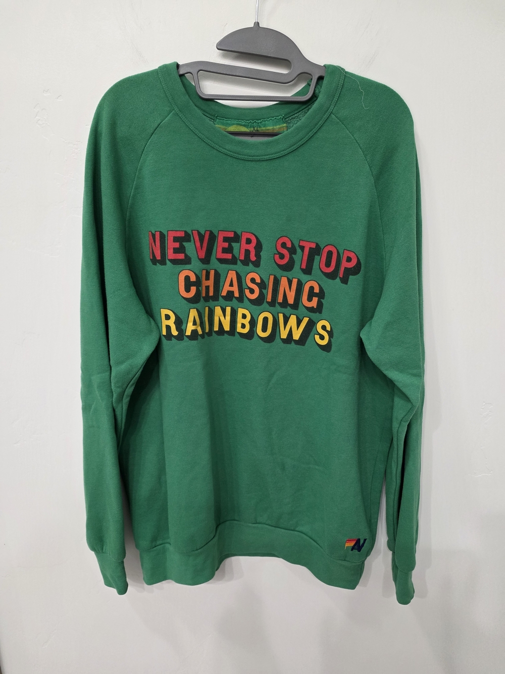 Aviator Nation Green "Never Stop Chasing Rainbows" Crewneck Sweatshirt